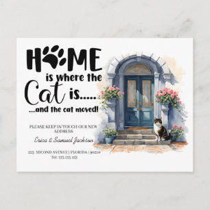 the cat has moved! new address announcement  postcard