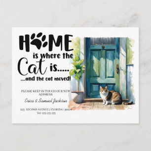 the cat has moved! new address announcement  postcard