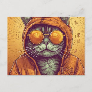 The cat in golden sunglasses postcard