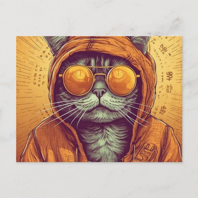 The cat in golden sunglasses postcard (Front)