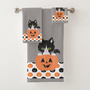 The Cat In The Pumpkin Bathroom Towel Set