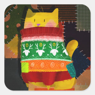 The Cat in the Ugly Sweater Square Sticker