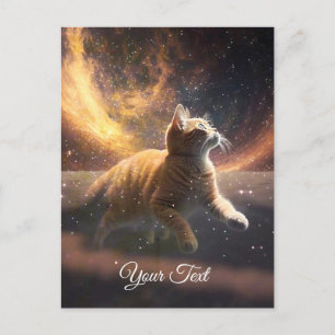 The cat is playing with the stars.  postcard