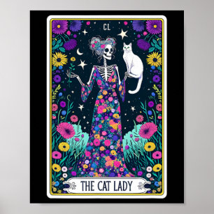 The Cat Lady Tarot Card Halloween Skeleton Skul Oc Poster