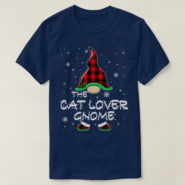 The Cat Lover Gnome Buffalo Plaid Matching Family  T-Shirt (Design Front)