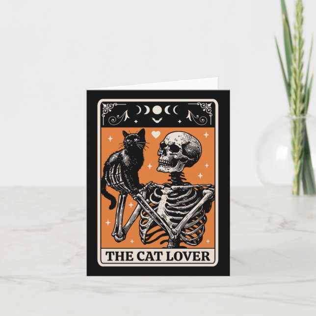 The Cat Lover Tarot Card - Black Cat And Skeleton  (Front)