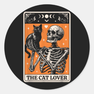 The Cat Lover Tarot Card - Black Cat And Skeleton Classic Round Sticker