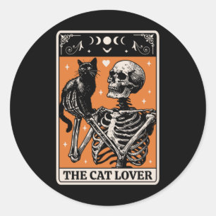 The Cat Lover Tarot Card - Black Cat And Skeleton Classic Round Sticker