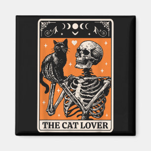 The Cat Lover Tarot Card - Black Cat And Skeleton Magnet
