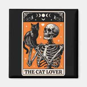 The Cat Lover Tarot Card - Black Cat And Skeleton Magnet