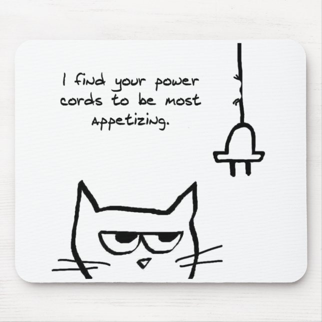 The Cat Loves Power Cords - Funny Cat Mousepad (Front)