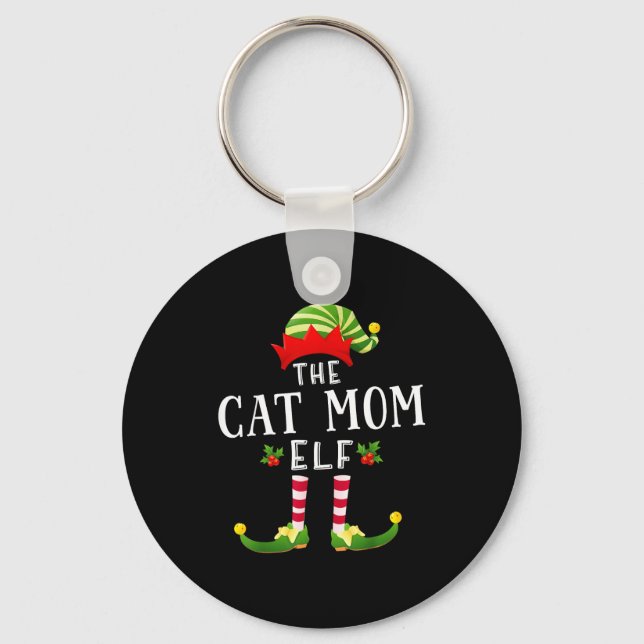 The Cat Mom Elf Christmas Matching Pajama Men Wome Key Ring (Front)