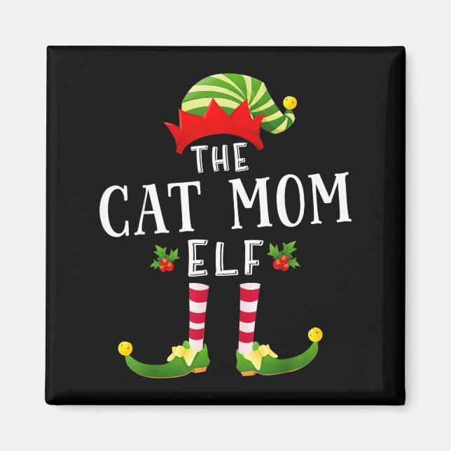The Cat Mom Elf Christmas Matching Pajama Men Wome Magnet (Front)