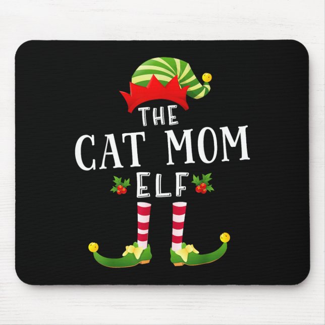 The Cat Mom Elf Christmas Matching Pajama Men Wome Mouse Mat (Front)
