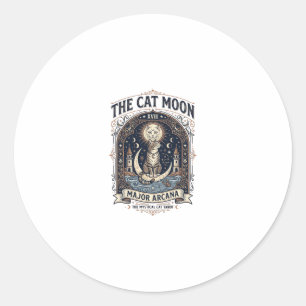 The Cat Moon Cat Tarot Card Major Arcana Vintage V Classic Round Sticker