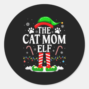 The Cat Mum Elf Xmas Funny Cats Lover Christmas Ca Classic Round Sticker