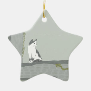 The cat on the fence ceramic tree decoration