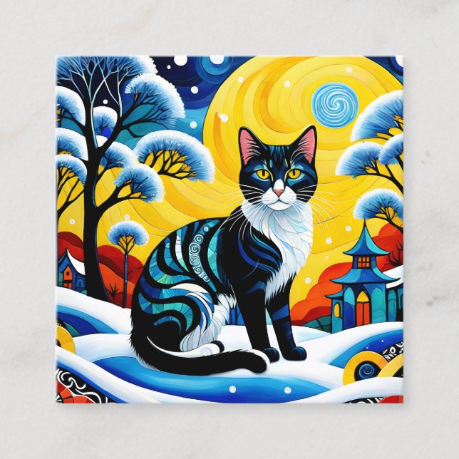 The "Cat" painting is a chilling and elegant winte Square Business Card (Front)