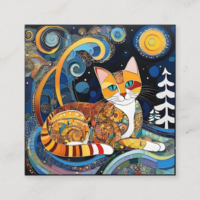 The "Cat" painting is a chilling and elegant winte Square Business Card (Front)