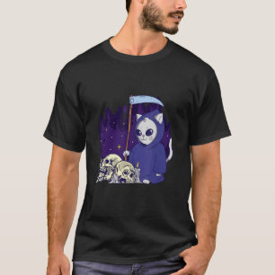 The Cat Reaper Duty Cloaked Skeleton Grim Reaper T-Shirt