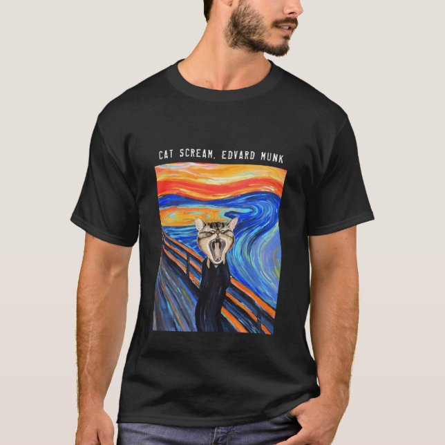 The cat scream, Edvard Munch. Memes Funny T-Shirt (Front)
