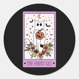 The Cat Tarot Card Ghost Halloween Pumpkin Cat Lov Classic Round Sticker