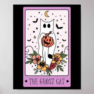 The Cat Tarot Card Ghost Halloween Pumpkin Cat Lov Poster