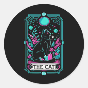 The Cat Tarot Card Halloween Witch Mystical Black Classic Round Sticker