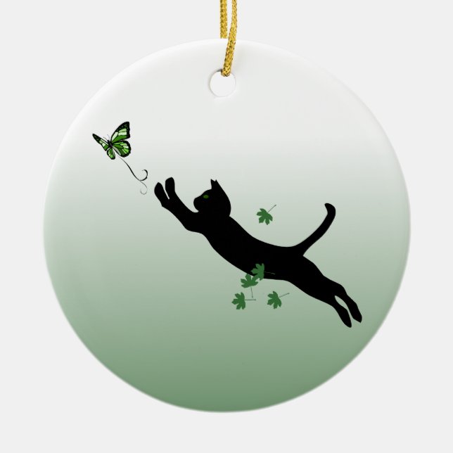 The Cat & The Butterfly Ceramic Tree Decoration (Front)