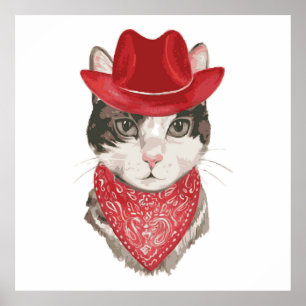 The cat vintageel drawing pattern with a hatanimal poster