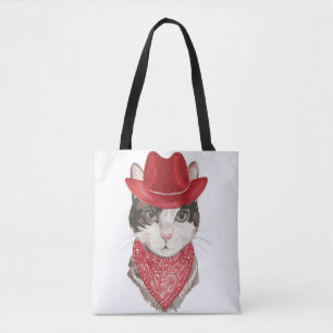 The cat vintageel drawing pattern with a hatanimal tote bag