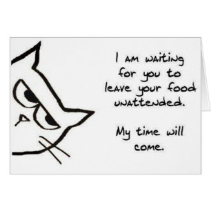 The Cat Waits To Steal Your Food - Funny Cat Card
