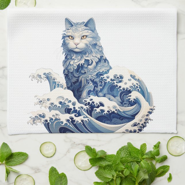 The Cat Wave Off Kanagawa Tea Towel (Folded)