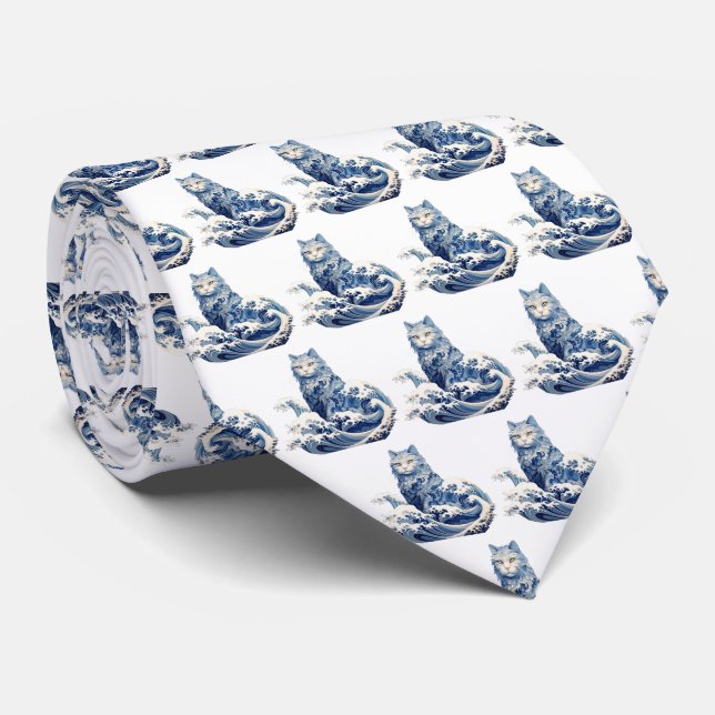 The Cat Wave Off Kanagawa Tie (Rolled)