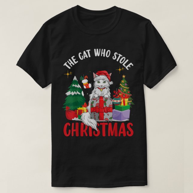 The Cat Who Stole Christmas Funny Christmas Santa  T-Shirt (Design Front)