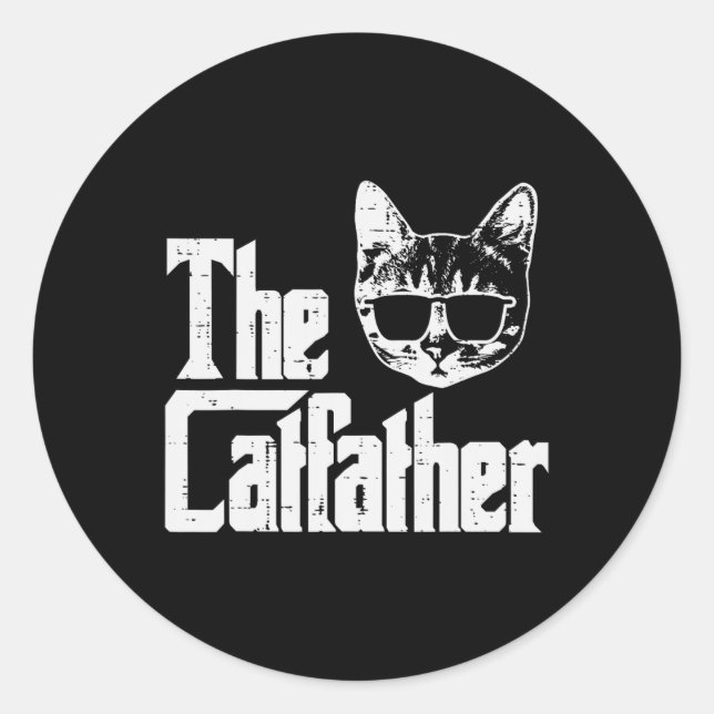 The Catfather Funny Cat Dad Fathers Day Movie Pun  Classic Round Sticker (Front)