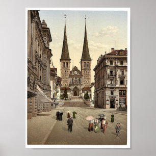 The cathedral, Lucerne, Switzerland vintage Photoc Poster