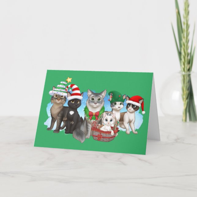 The Cats and Crew Christmas Card 5" x 7" (Front)