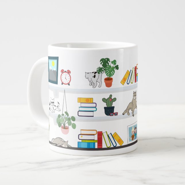 The Cats On The Bookshelf Mug (Front Left)