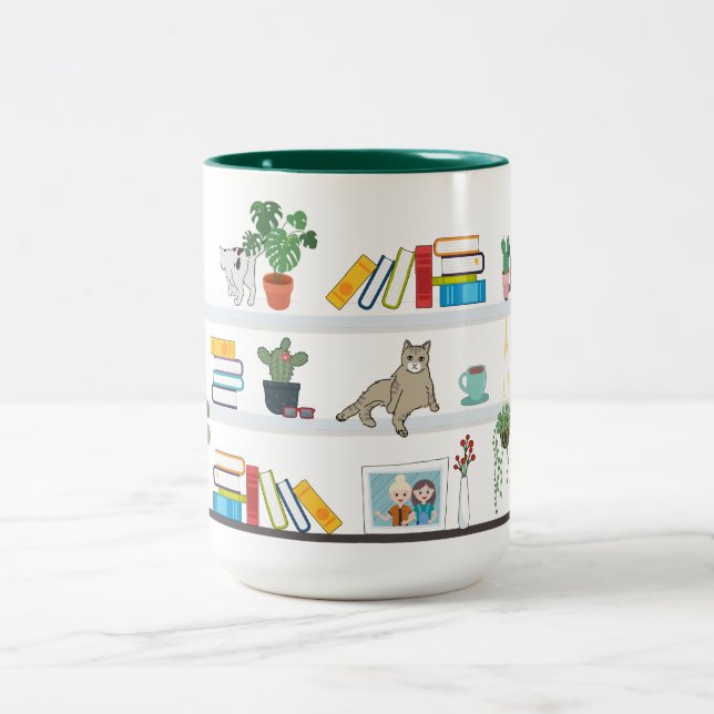 The Cats On The Bookshelf Two-Tone Coffee Mug (Center)