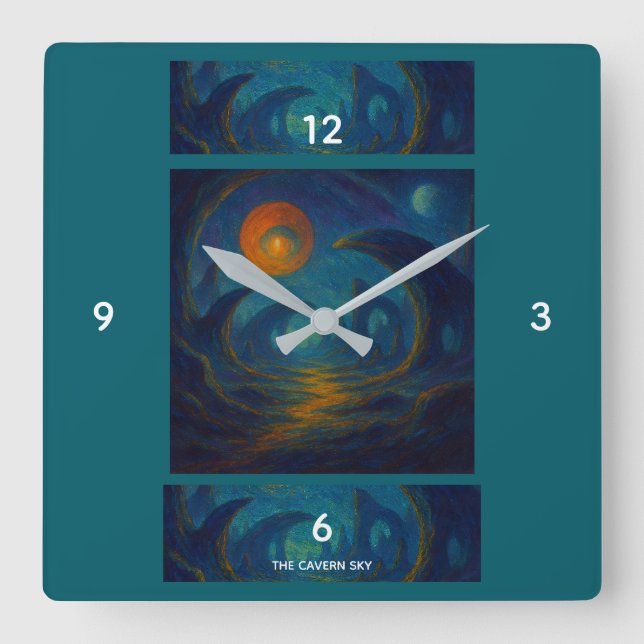 The Cavern Sky - Three Cavern Square Wall Clock (Front)