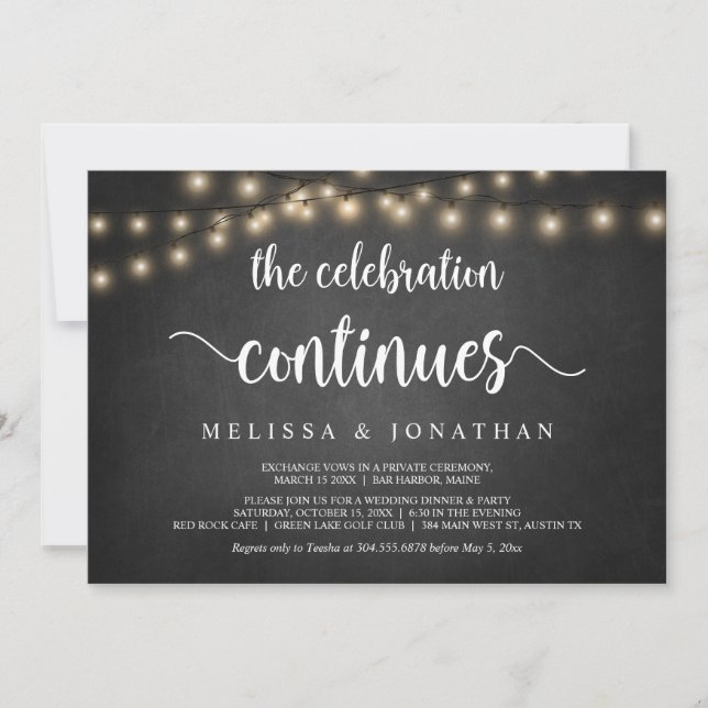 The celebration continues, Wedding Elopement Invit Invitation (Front)