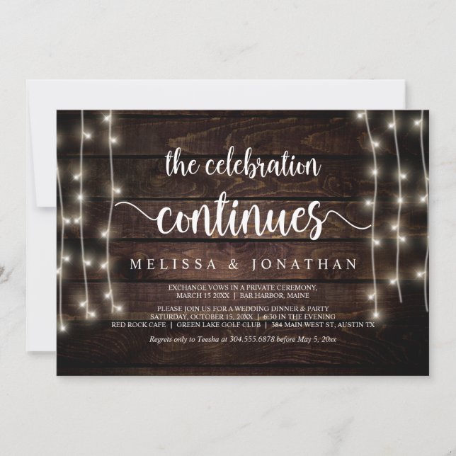 The celebration continues, Wedding Elopement Invitation (Front)