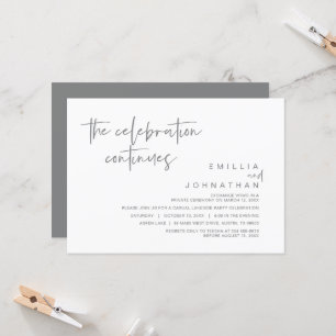 The celebration continues, Wedding Elopement Party Invitation