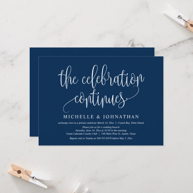 The Celebration Continues, Wedding Elopement Party Invitation (Front/Back In Situ)