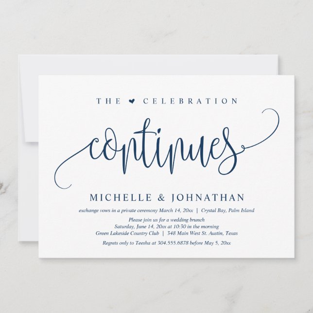 The Celebration Continues, Wedding Elopement Party Invitation (Front)