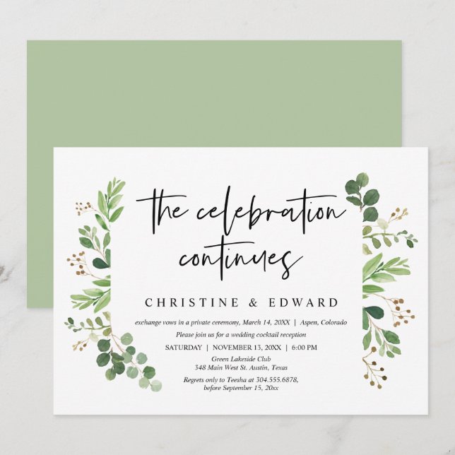 The celebration continues, Wedding Elopement Party Invitation (Front/Back)