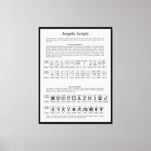 The Celestial Alphabet Angelic Script Chart Canvas Print (Front)