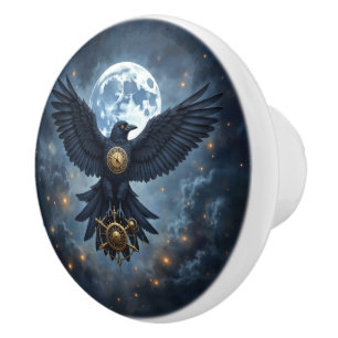 The Celestial Crow. Ceramic Knob