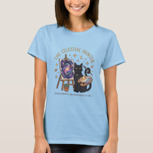 The Celestial Painter Cosmic Black Cat Artist T-Shirt